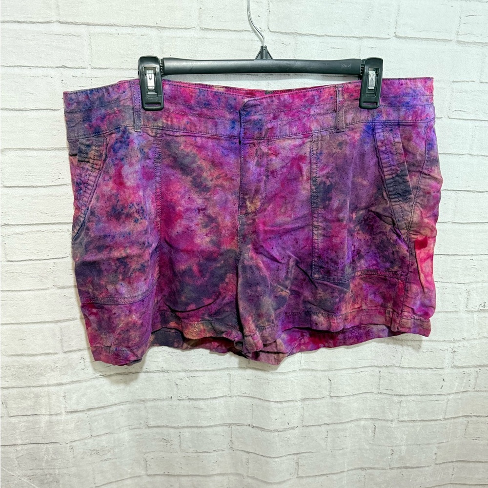 Upcycled Ice Dye Linen Shorts, 16 XL, pink purple blue